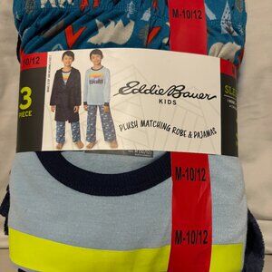 Eddie Bauer kids Sleep Plush Matching Robe and PJs, M 10/12 - NWT